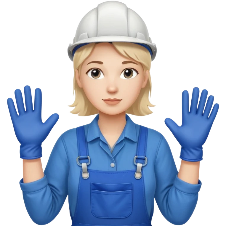Russian factory worker gender neutral in blue overalls with gloves industrial background emoji