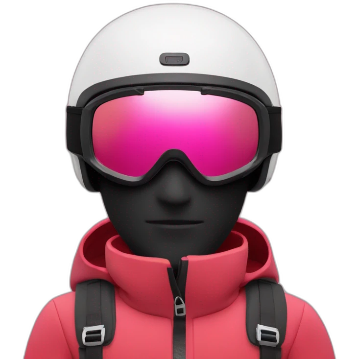Red ski outfit with black mask and ski goggles, man with pink skin emoji