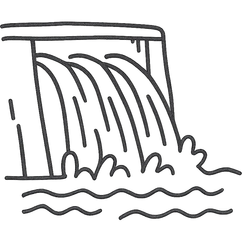 hand drawn outlined dam with water flowing icon emoji