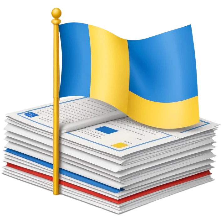 stack of official documents with Ukrainian flag emoji