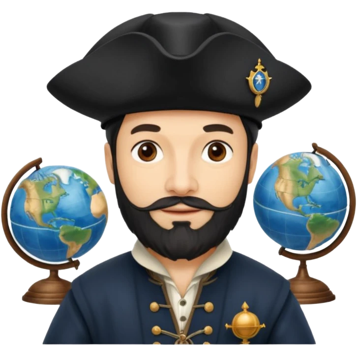 Ferdinand Magellan as an explorer, wearing a 16th-century navigator's hat and period clothing, with a globe or ship in the background, friendly emoji style emoji