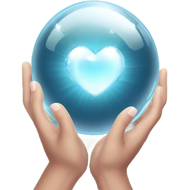 Crystal ball with hands and a heart inside emoji