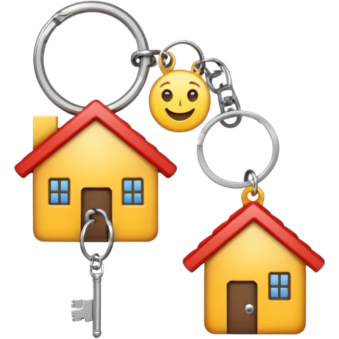 keys on a ring with a house-shaped keychain, emoji style emoji