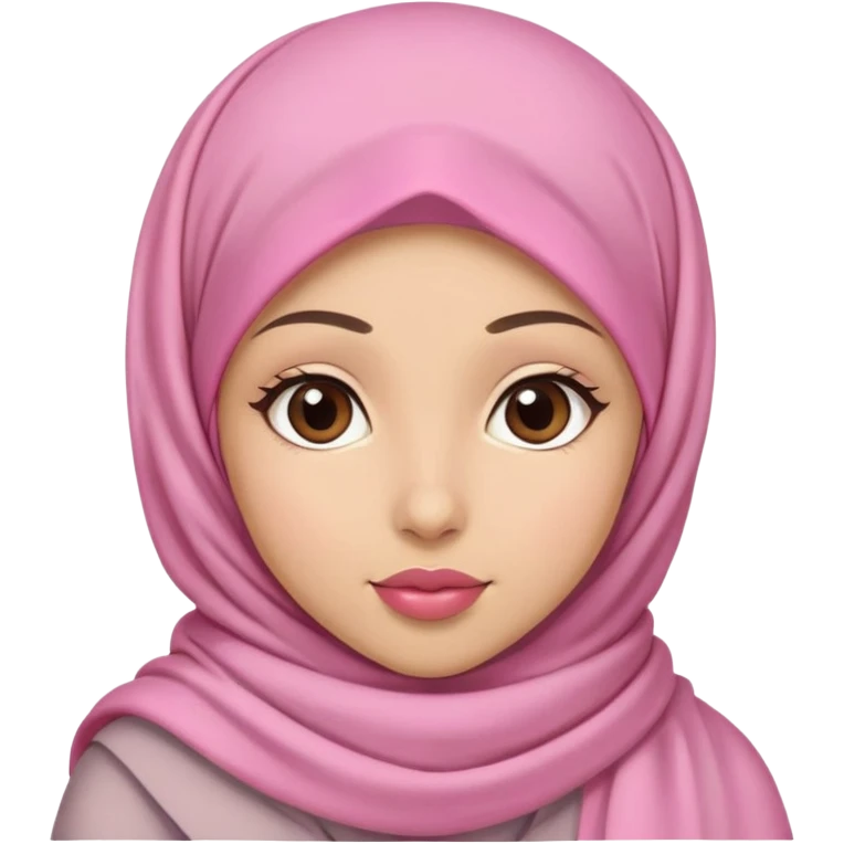 A girl in a hijab, with a pink scarf, brown eyes, and heart-shaped lips. emoji
