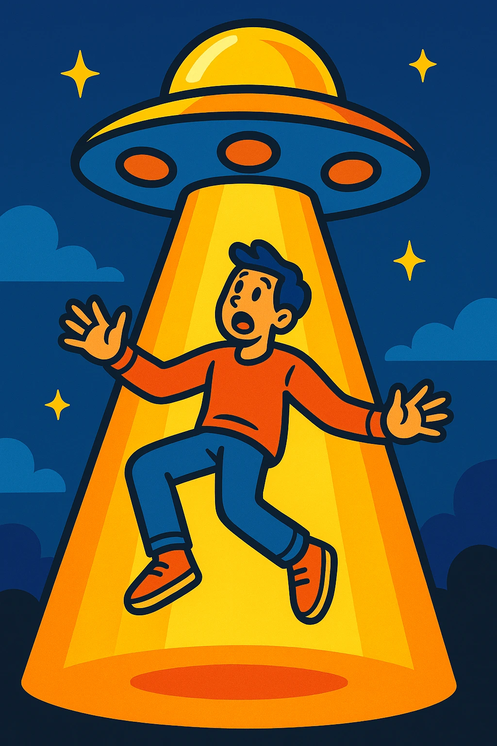a person being lifted by a tractor beam, vibrant toon style emoji
