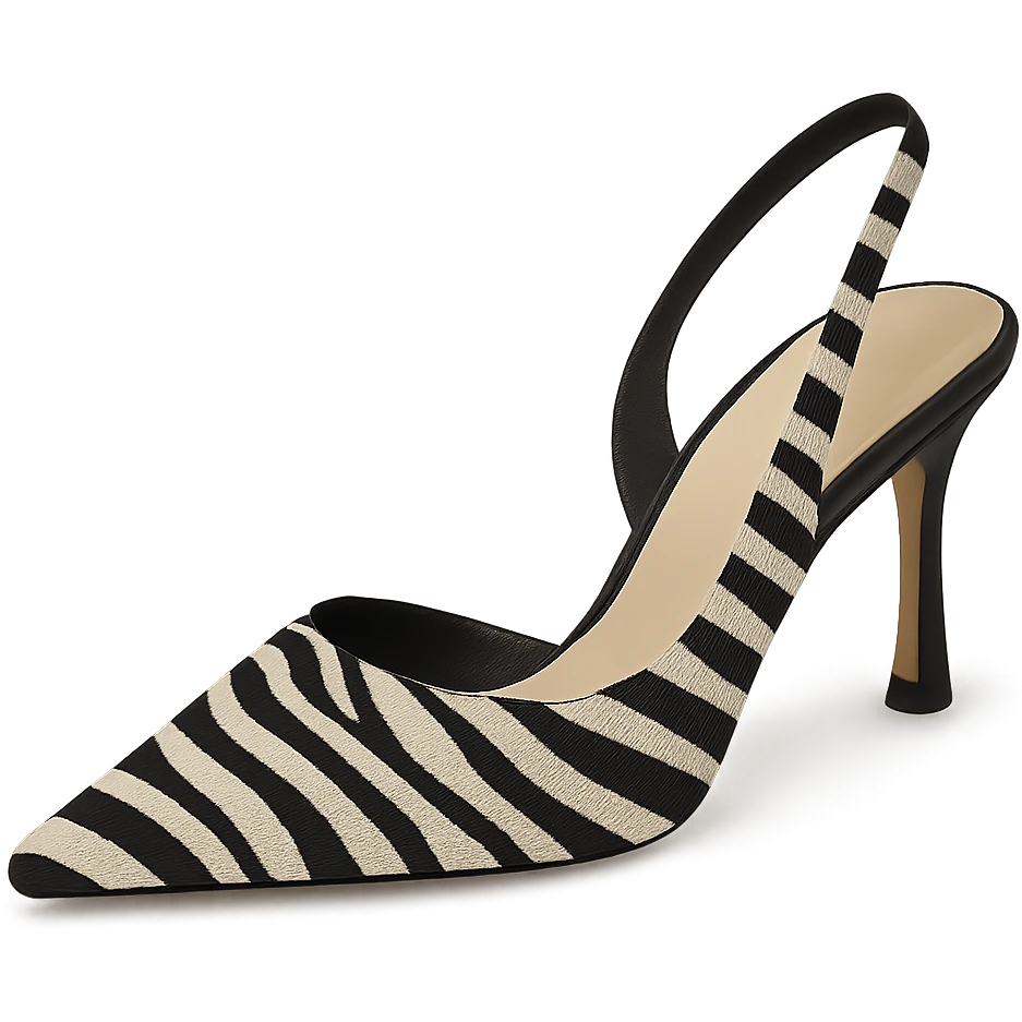 zebra print pointed toe slingback heel, chic, trendy emoji