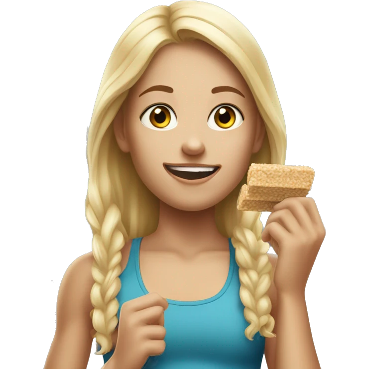 Realistic sporty blond girl eating protein bar  emoji