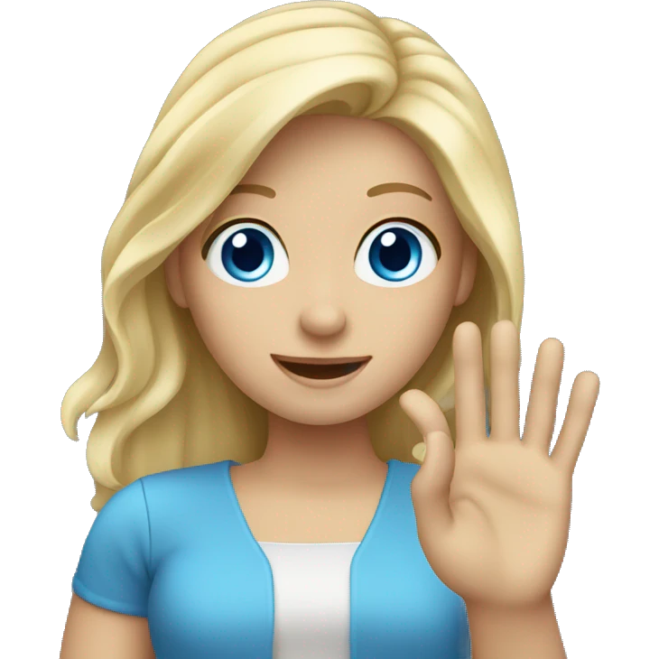 blonde long hair blue eyes girl waving one hand emoji