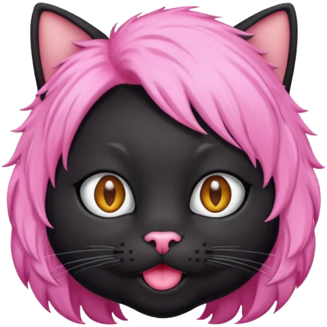 Black cat wearing a pink hair wig emoji