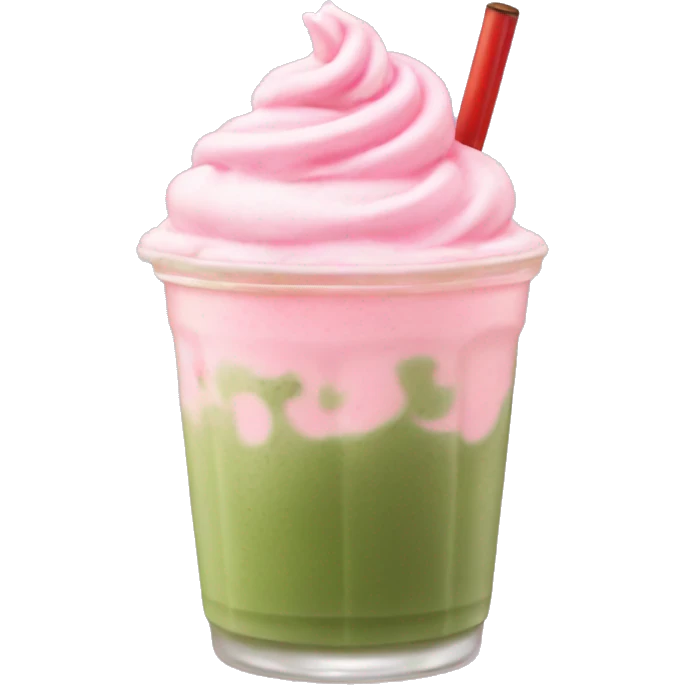iced matcha latte with strawberry pink whipped cream on top emoji