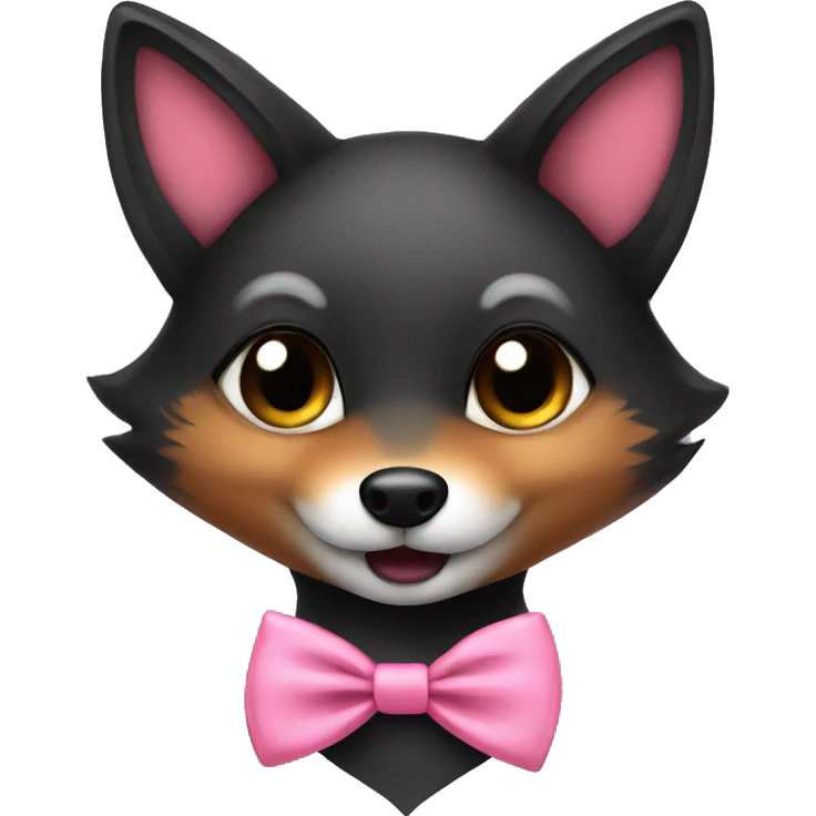 cute female black fox with pink bow tie emoji