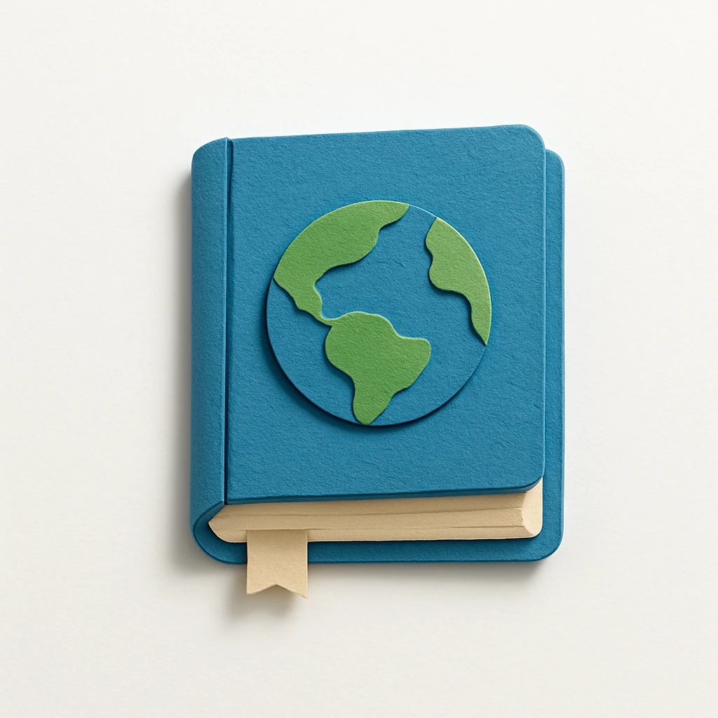 closed blue book with an earth icon on the front emoji
