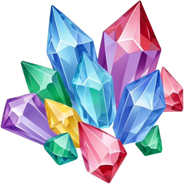 Polygonal crystals (made from pastel tones of Purple, Blue, Red, Yellow, Green, and Pink shards) emoji