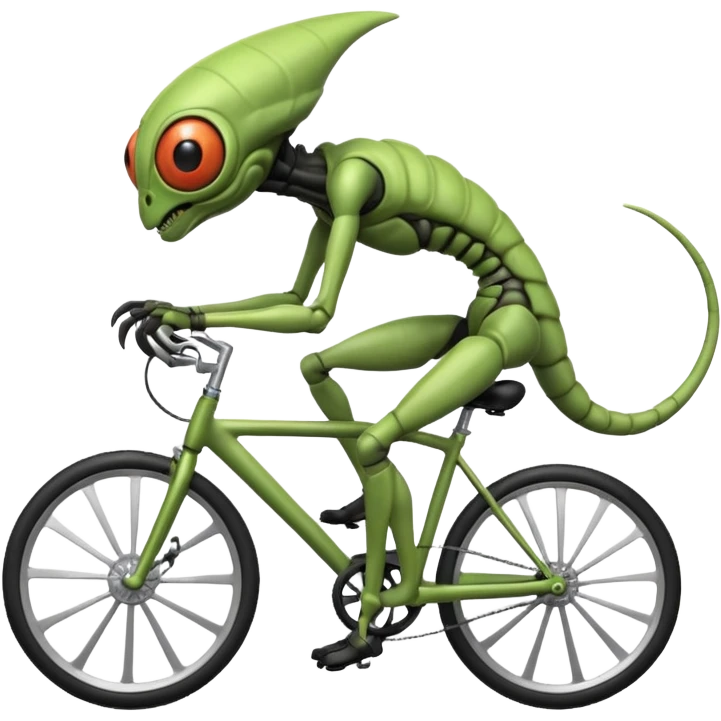 insectoid alien riding a bicycle, bug-like eyes, segmented limbs, strange but fun cycling pose, sci-fi creature vibe, 3D cartoon, mobile game icon style, clean background, no text, no watermark
 emoji