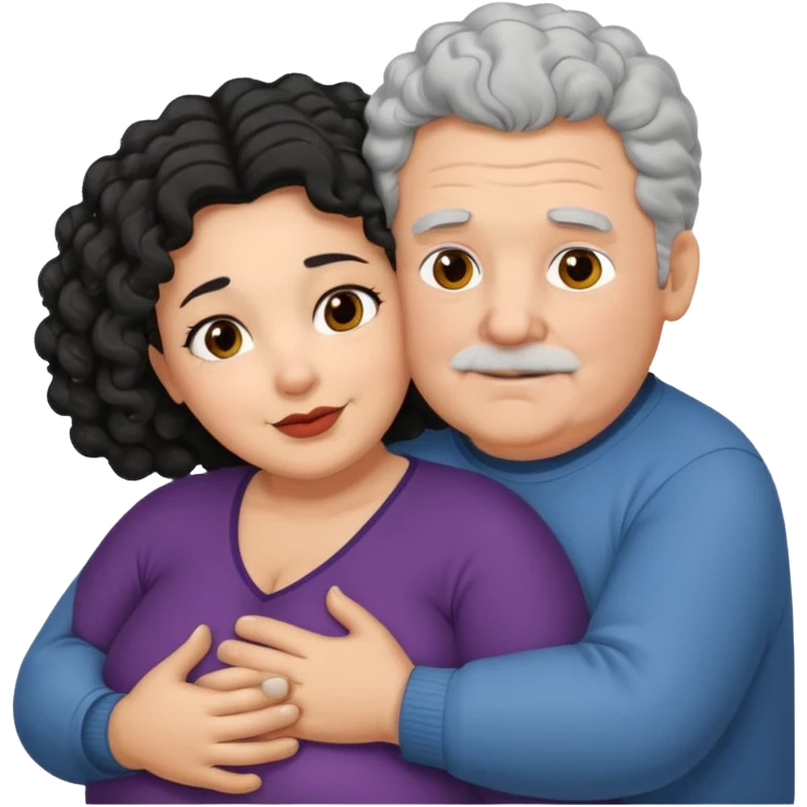  Old White  fat man no hiar hugging dack skin curly hair woman emoji