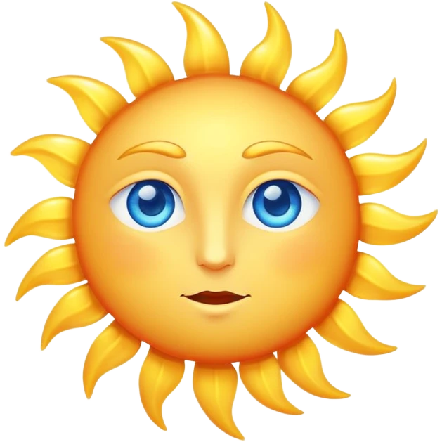 A beautiful handsome sun emoji with big bright strong blue eyes glowing handsomely and strongly emoji