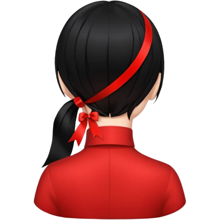 girl back view with red ribbon in black hair emoji