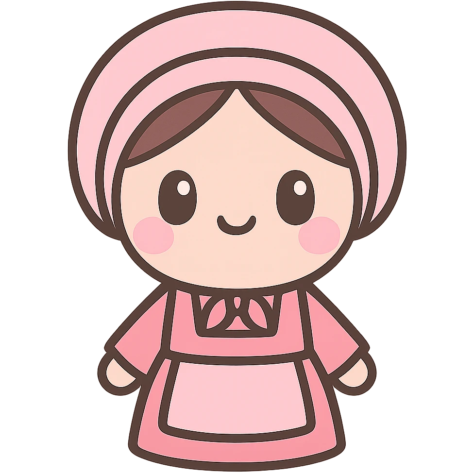 Amish woman in traditional dress, pink color scheme, super cute, kawaii style, emoji style emoji