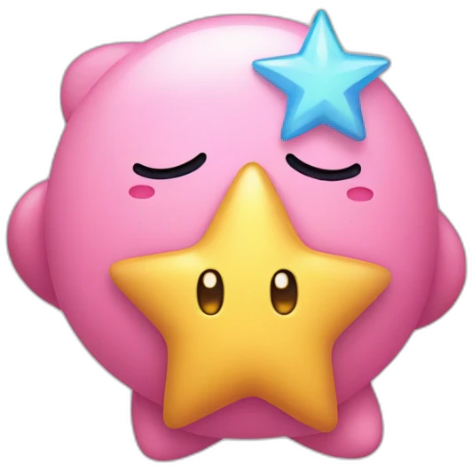 cute happy Kirby holding a golden star emoji