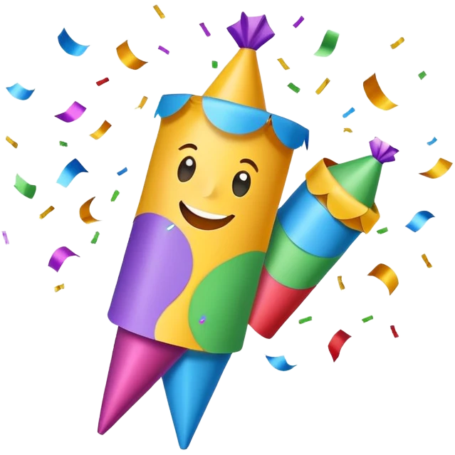 Party popper with confetti and a big smile emoji