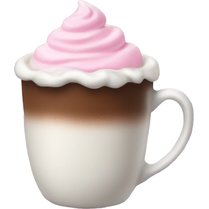 Hot cocoa with pink whipped cream emoji