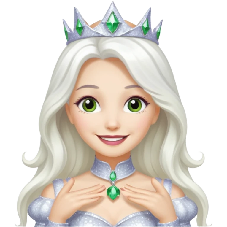 The Good Witch from Oz with long white hair, white sequin outfit emoji