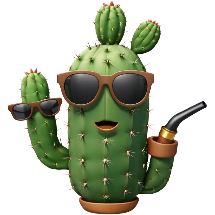 a 3D cactus with sunglasses smoking a sherlock-homes style pipe emoji
