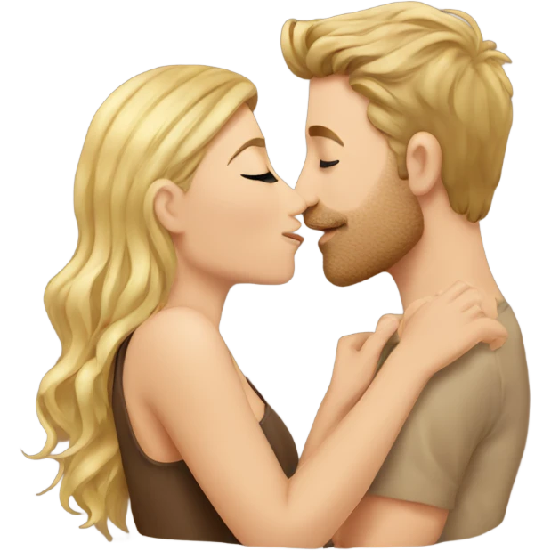 kissing couple blond man brown hair women with mini brown doodle emoji