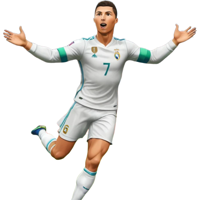 Ronaldo scoring a goal, stadium full of fans, dynamic action, vibrant colors emoji