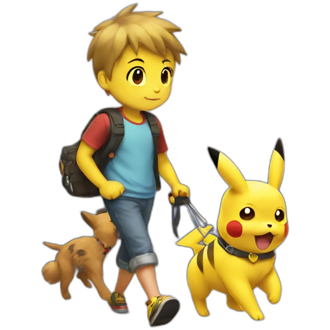 pikachu walking a dog emoji