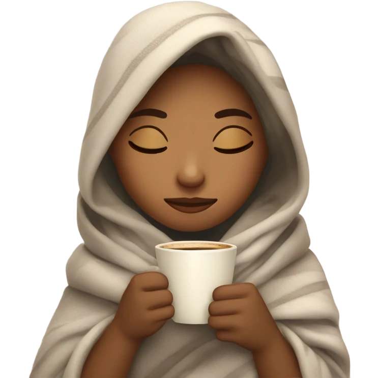 girl inside a blanket sipping coffee eyes closed emoji