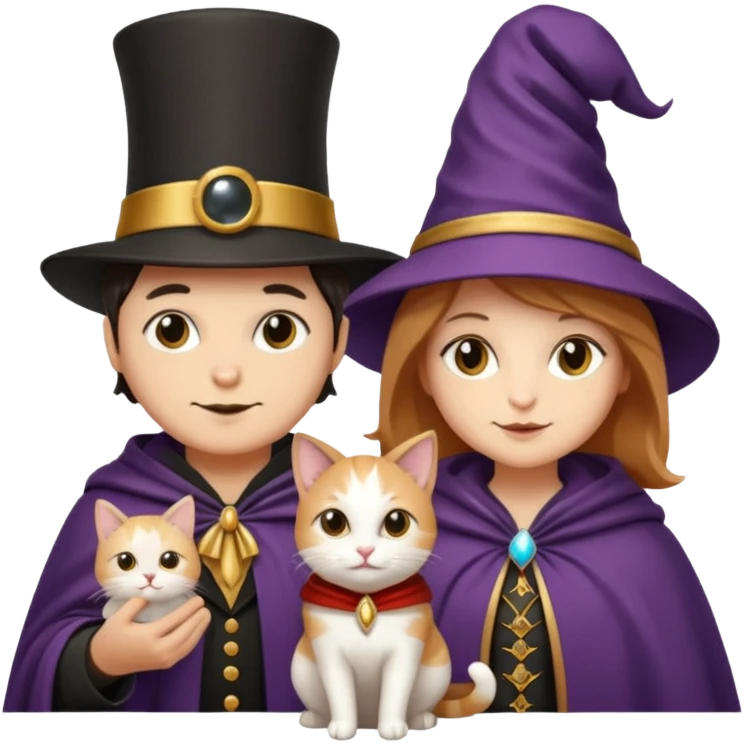 magician couple and their pet cat emoji