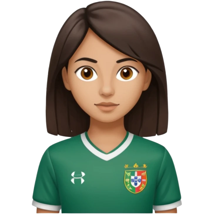 morena, cabelo liso, olhos castanho, nariz pequeno e blusa do sporting clube de portugal  emoji