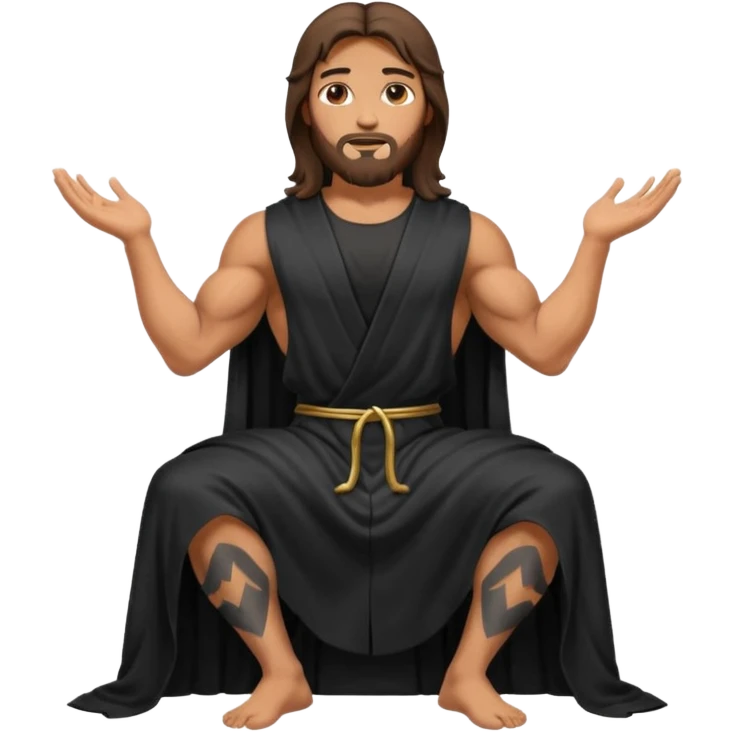fullbody jesus christ jacked, sleeveless black robe sitting emoji