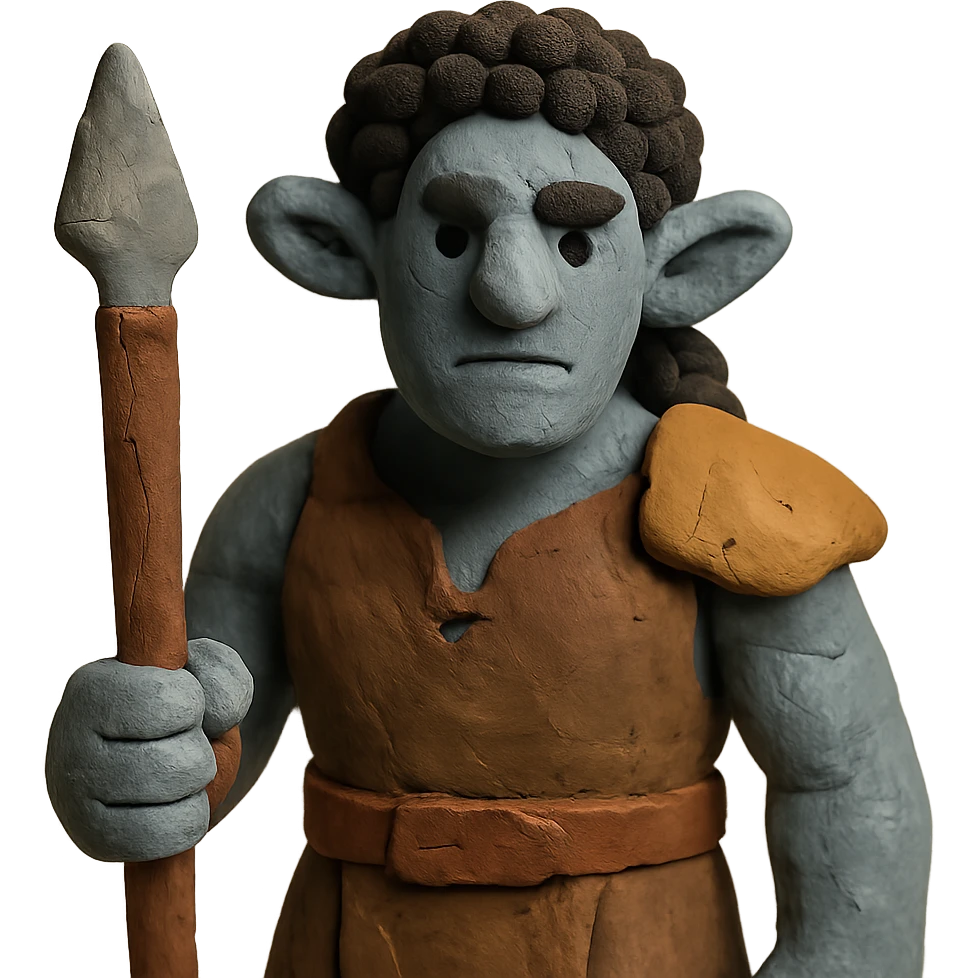 DnD firbolg with grey skin and black curly hair emoji