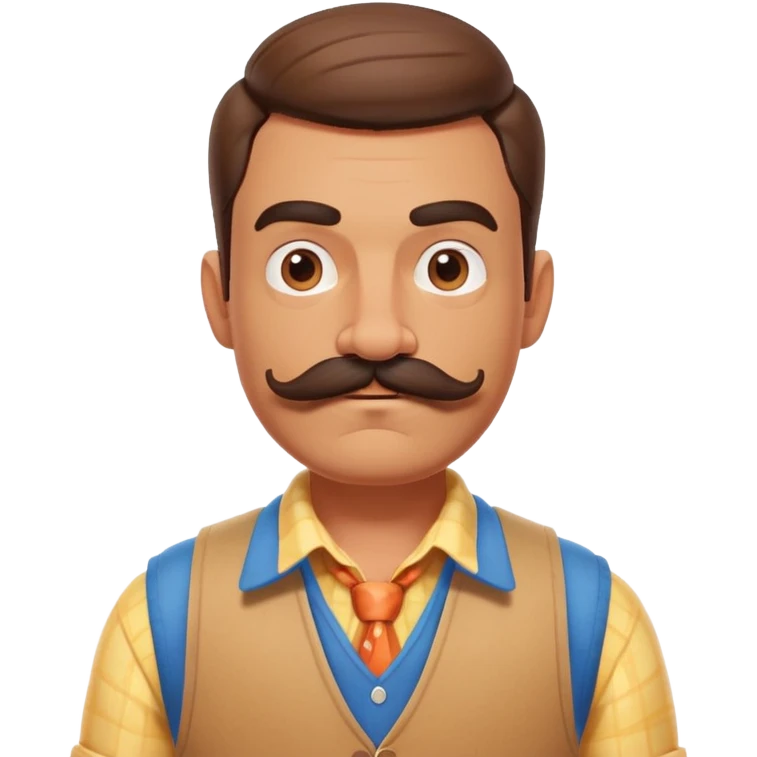 The neighbor character from Hello Neighbor game with mustache and vest emoji