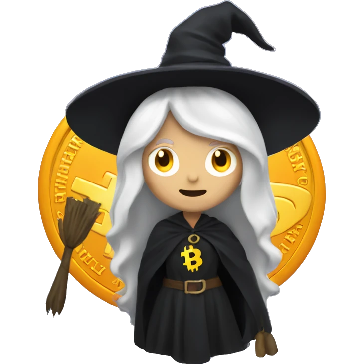 Witch with bitcoin, white skin, white hair  emoji