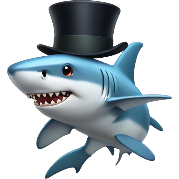 shark with a top hat holding a baby emoji