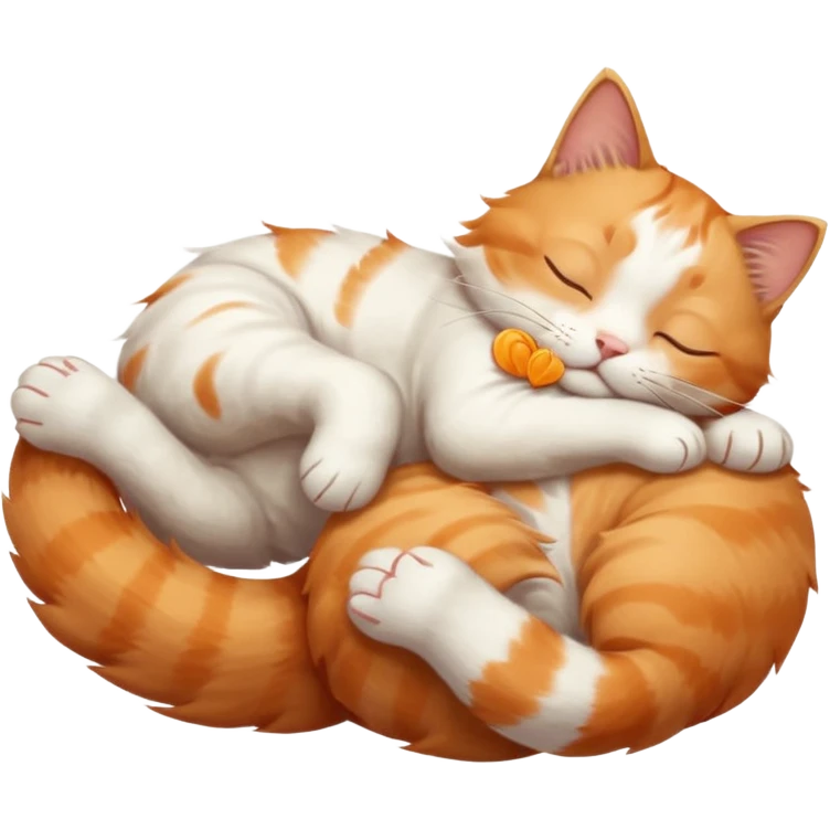 ginger and white small cat eyes closed lying down upside down with paws stretched out in different directions emoji