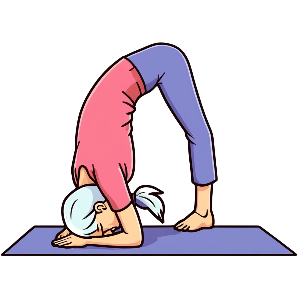 Old woman doing a head stand with a wheel lchair  emoji