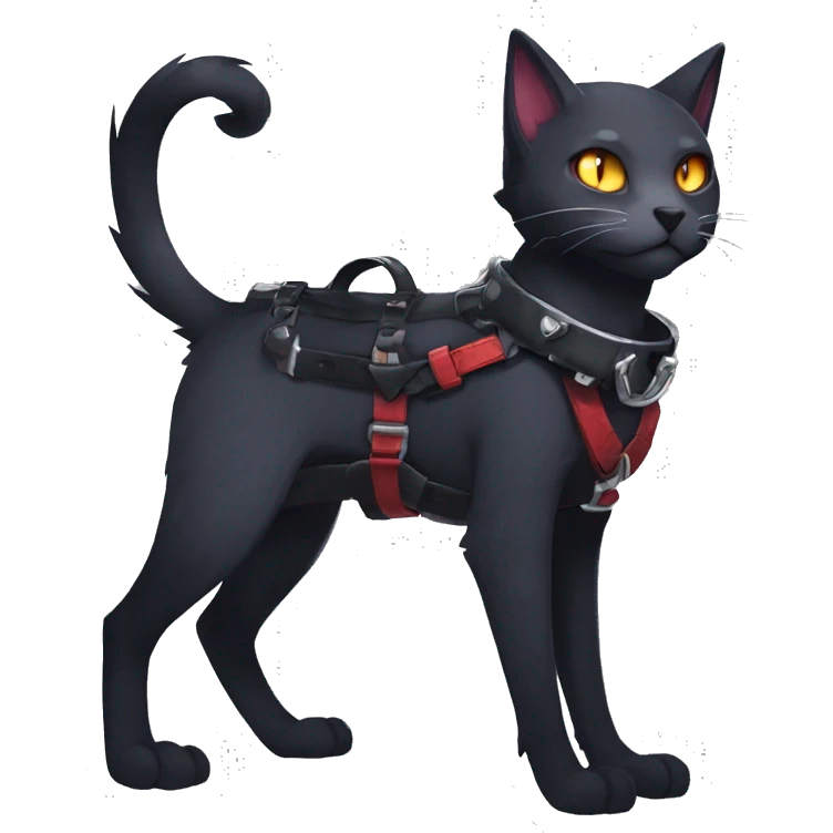 cool edgy fantasy dark-shadow-themed animal vampiric cat hybrid Fakemon  with a harness and collar full body emoji