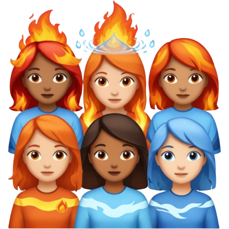 Generate 5 girls represented as 5 natural elements one fire , water , sky ,air , water emoji