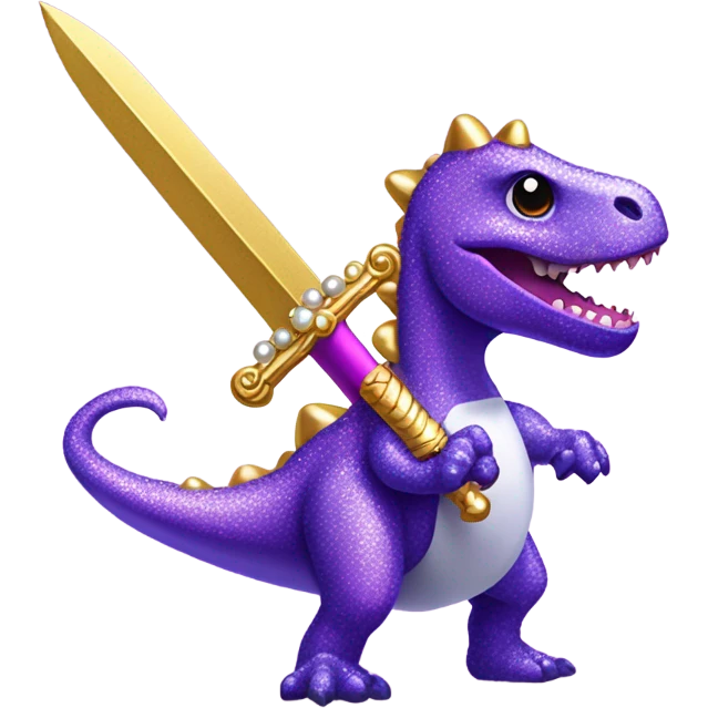 Lisa frank glitter purple dinosaur with sword and pearls emoji