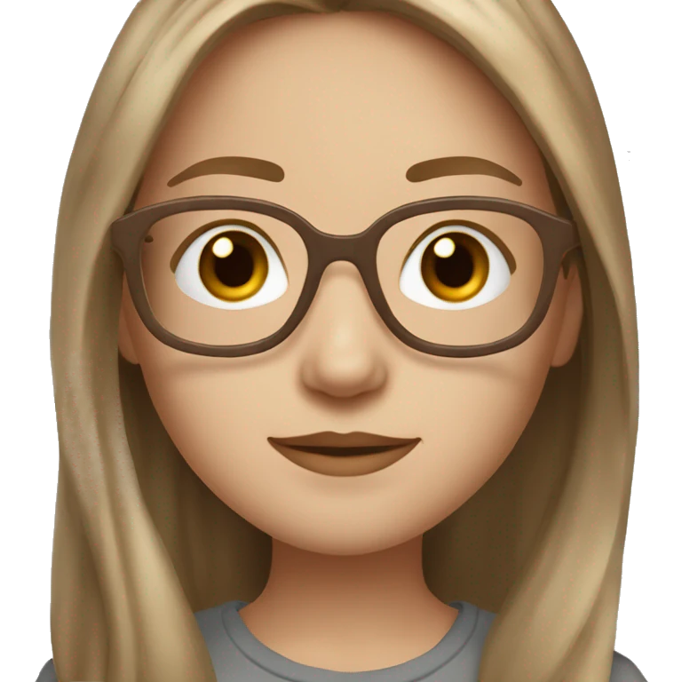 Create a girl with brown eyes and long length light brown hair and pale skin wearing brown tortoise shell glasses emoji