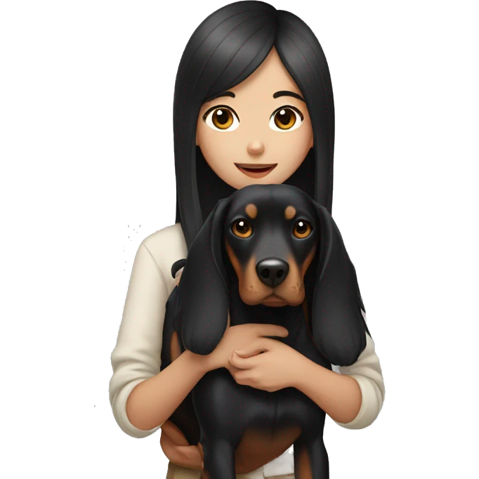 Korean girl with long black hair holding doberman emoji