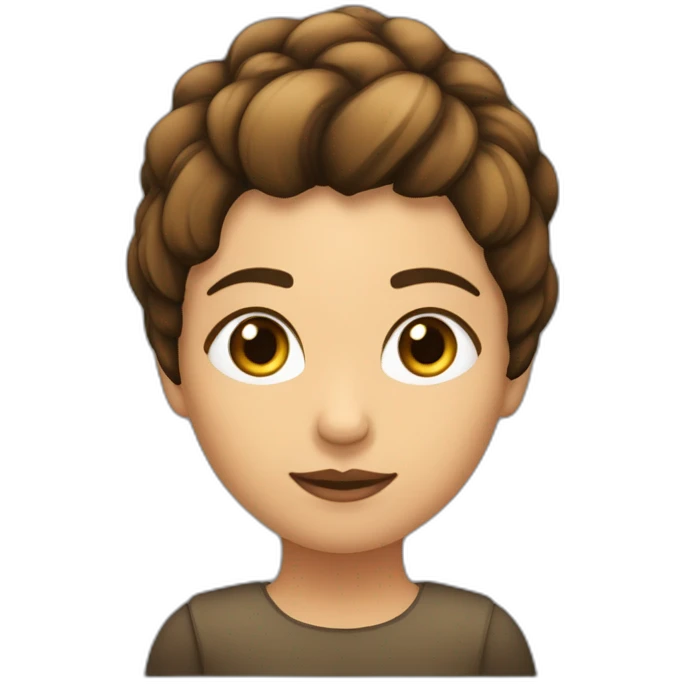 jovencita con cara redonda gorditay pelo castaño con flequillo recto emoji