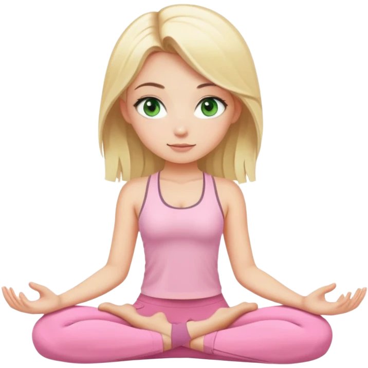 blonde with dark green eyes yoga girl light pink clothes n emoji