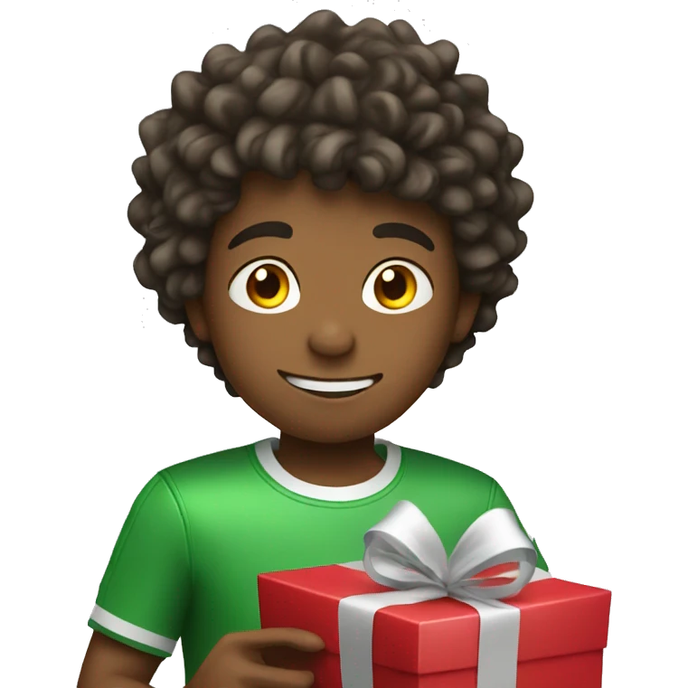Boy opening his presents soccer ball emoji