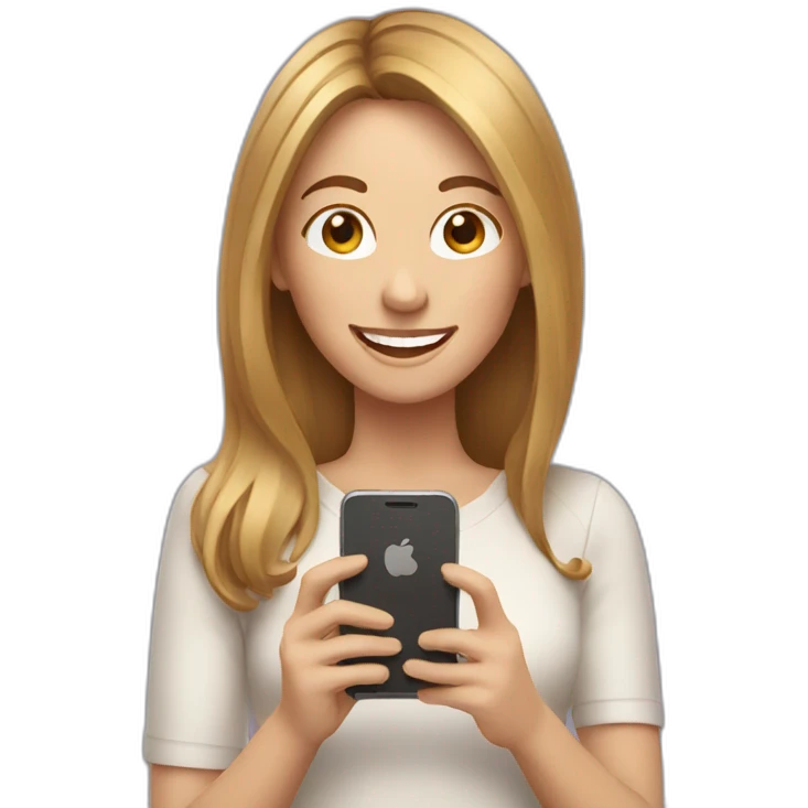 Happy Woman with Brown & blonde hair with Smartphone emoji