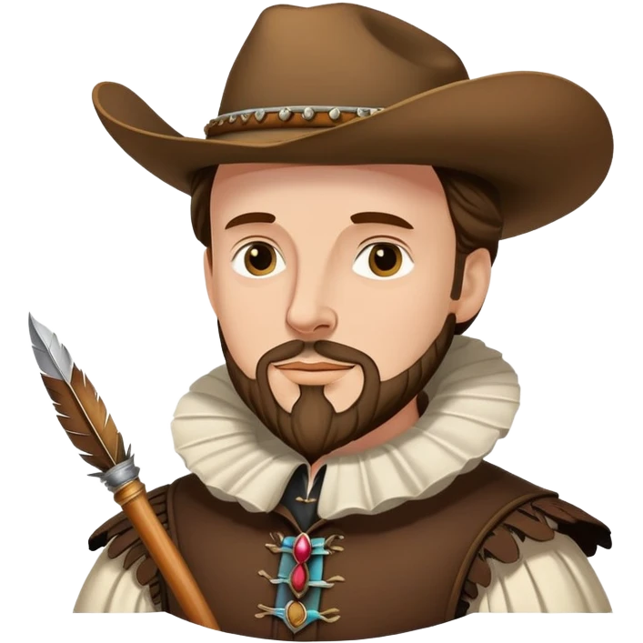 Shakespeare as a cowboy with ruff collar, quill pen and cowboy hat emoji